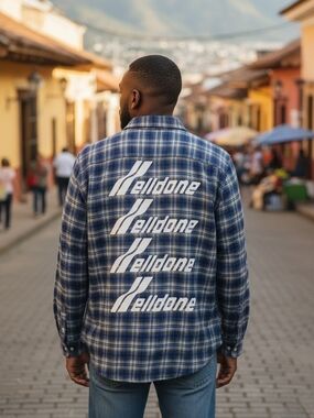 Elldone Logo Blue Plaid Button-Up Shirt